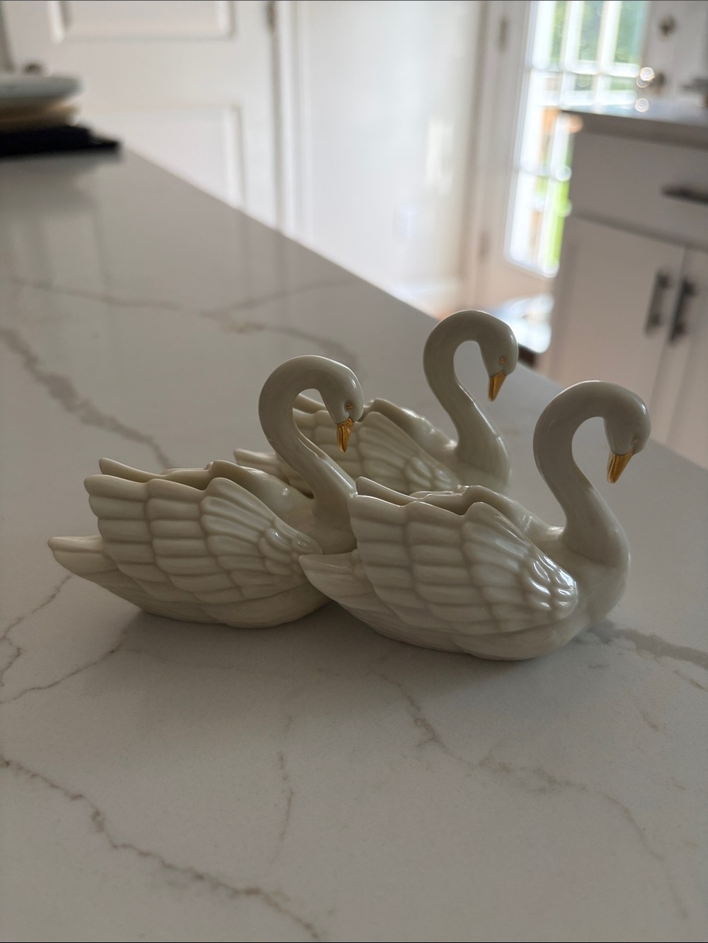 Vintage Lennox 24 carat Gold beak Swan place card holders or wedding cake topper
